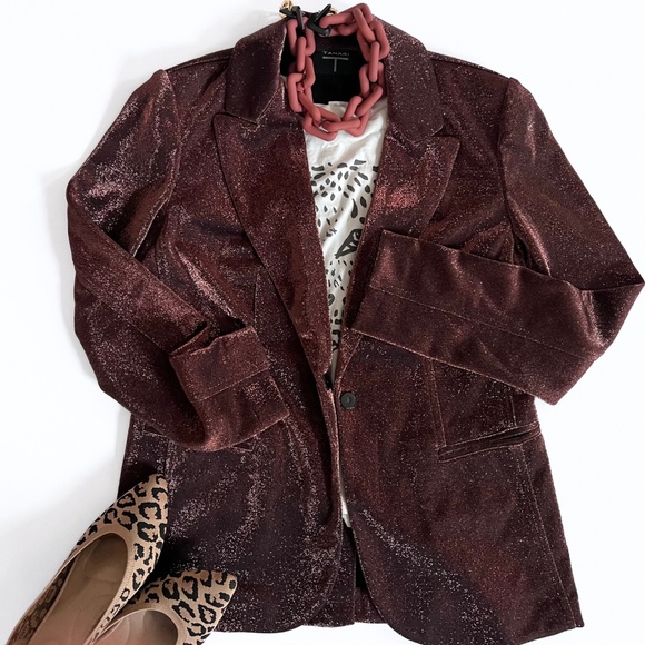 T Tahari Bronze Shine Blazer Women's Size 10 - Picture 3 of 11